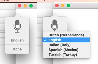 Language menu for MacOS Dictation